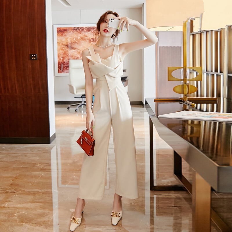 【set】早い者勝ち!気質満点レトロ着痩せハイウエスト合わせやすいINS風オールインワン G6877