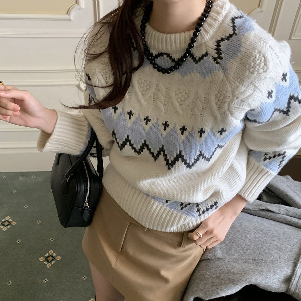 【tops】ジャカードニットセーター　M27128