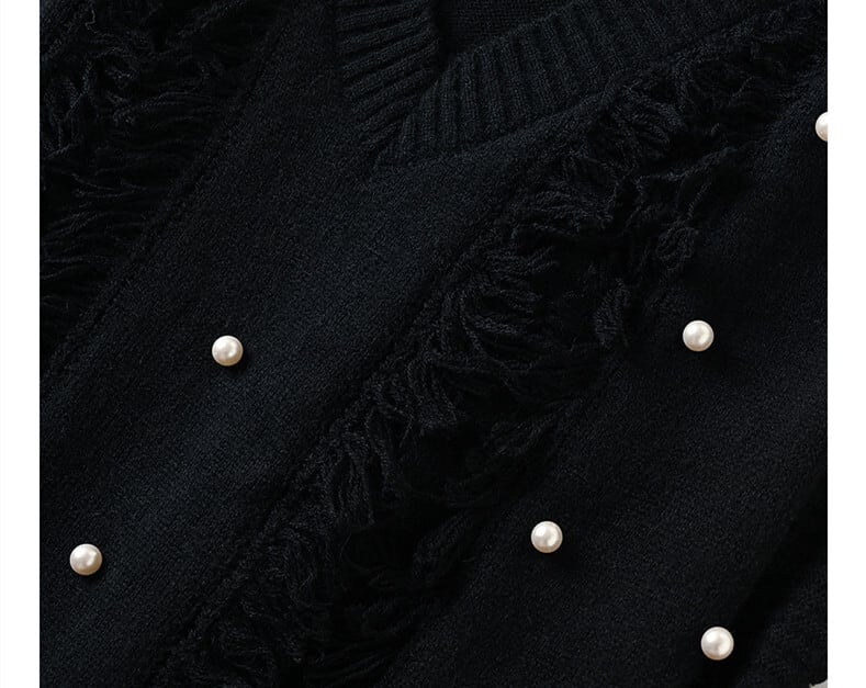 【dress】パール付きフリンジノースリーブニットワンピース　N2783