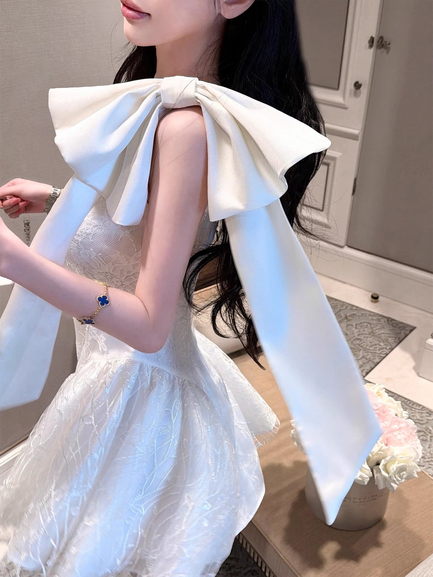 【dress】リボン付きレースキャミワンピース Q8385