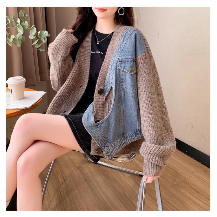 【outer】デニム切り替えニットカーデ　M29328