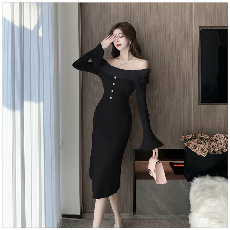 【dress】フリルニットワンピース　M18534