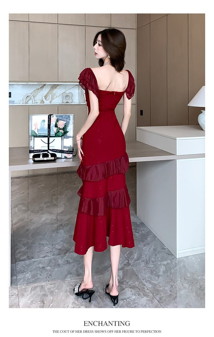 【dress】フリル不規則スリットワンピース G20665