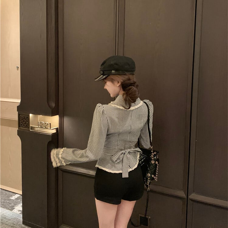 【tops】裹起毛チェック柄シャツトップス　M28587