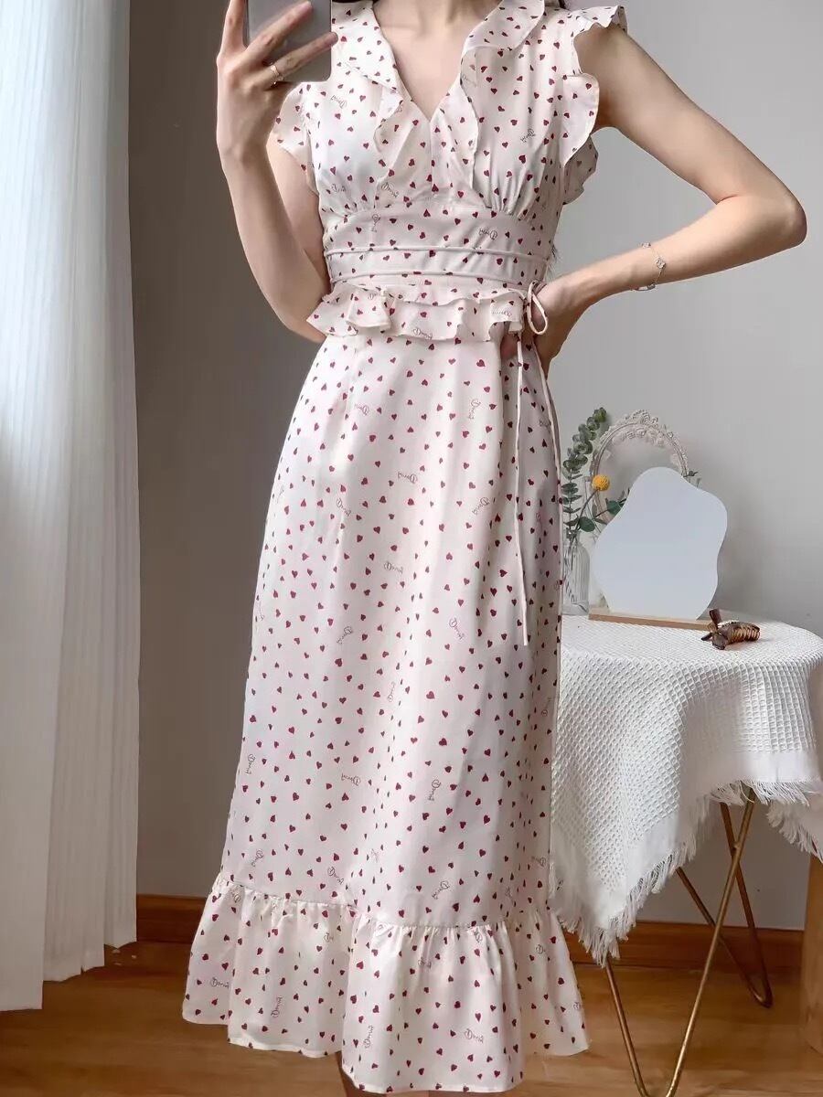 【dress】フリルハートプリントワンピース　N2980