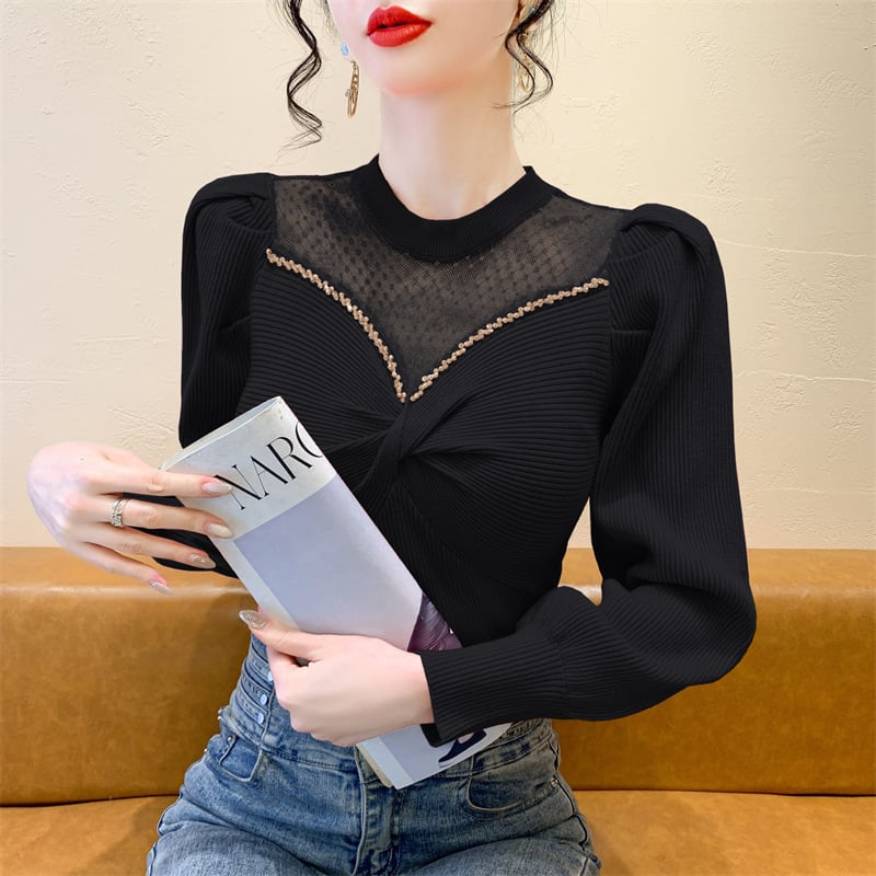 【tops】ビジュードッキングニットトップス　M27771