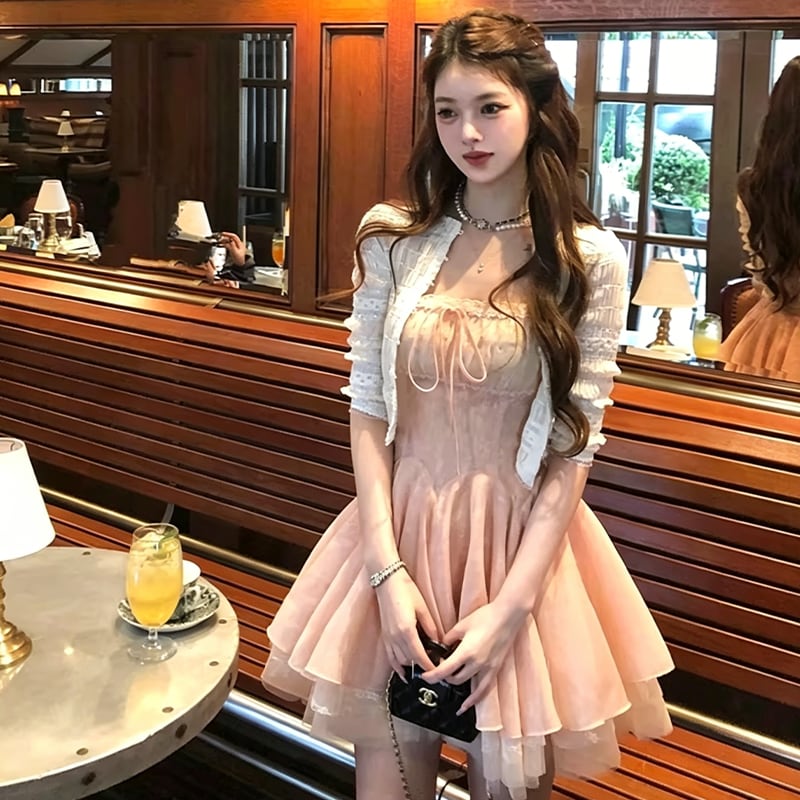 【dress】レースドッキングフレアワンピース Q8470