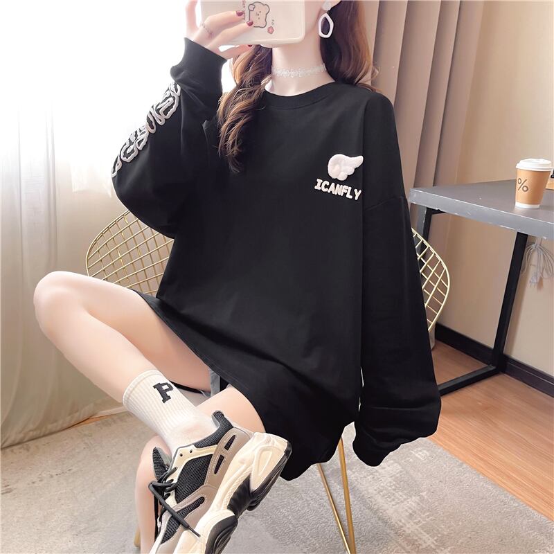 【tops】必ず目を引くラウンドネック長袖英字柄配色ゆったり着回しパーカーF0761