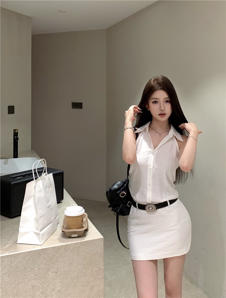 【dress】ノースリーブワンピースベルト付き　M24176