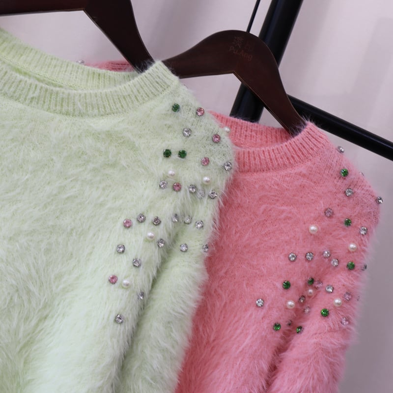 【tops】ビジューシャギーニットセーター　M26122
