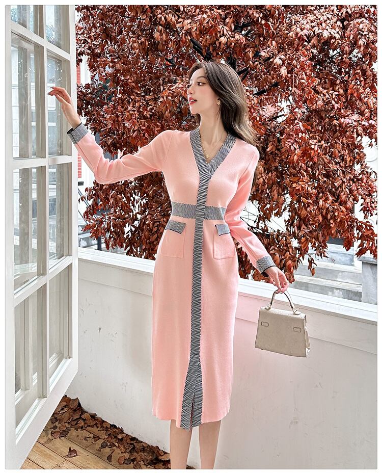 【dress】Vネックニットワンピース　M28034