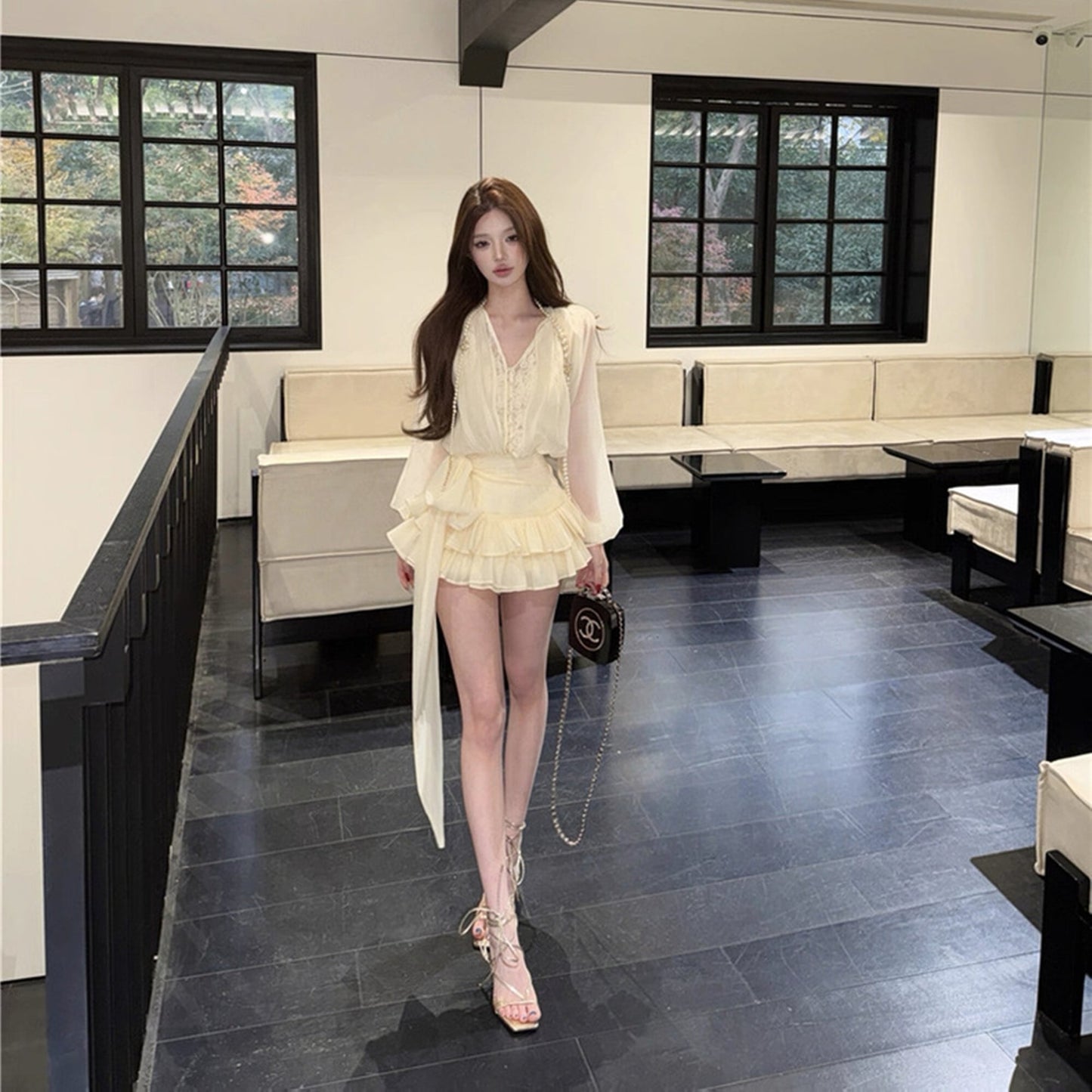 【dress】レースドッキングミニワンピース×ショートパンツセット　N3538