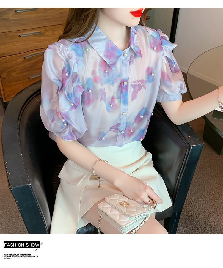 【tops】パフスリーブシフォンブラウスG20934