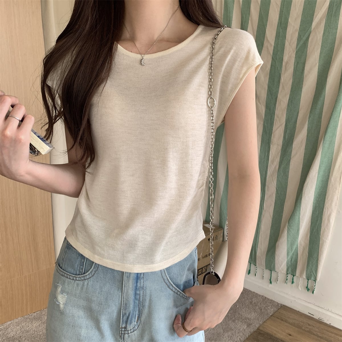【tops】ニットTシャツ　M25142