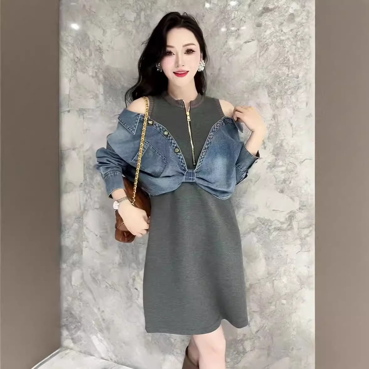 【dress】デニム切り替えワンピース　M26417