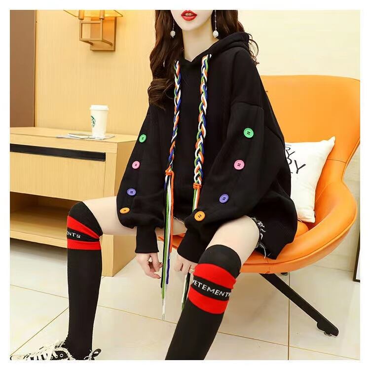 【tops】数量限定秋冬新作配色ラウンドネック長袖厚手3色裏起毛着回し配色パーカーF1335