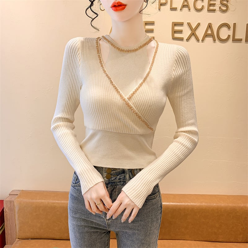 【tops】ビジュースリットニットトップス　M28254