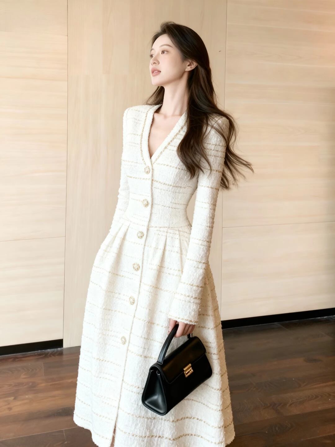 【dress】Vネックロングワンピース Q7550
