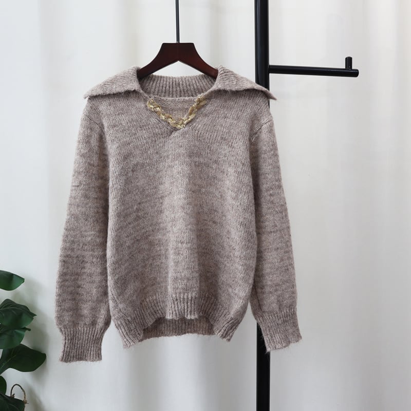 【tops】折り襟ニットセーター　M28374