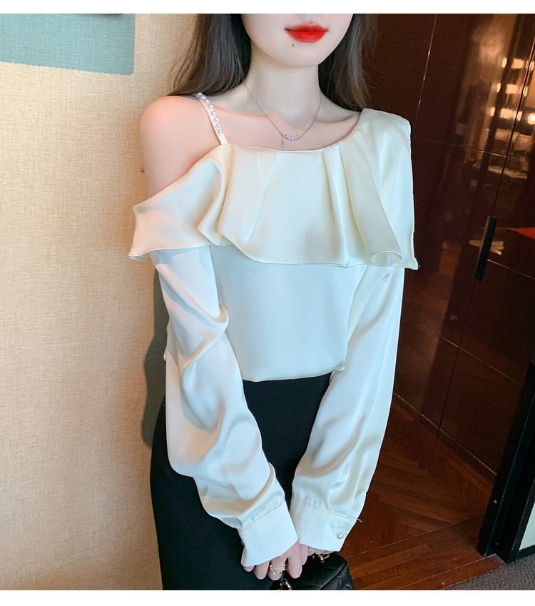 【tops】フリルオフショルダーシャツトップス　M25636