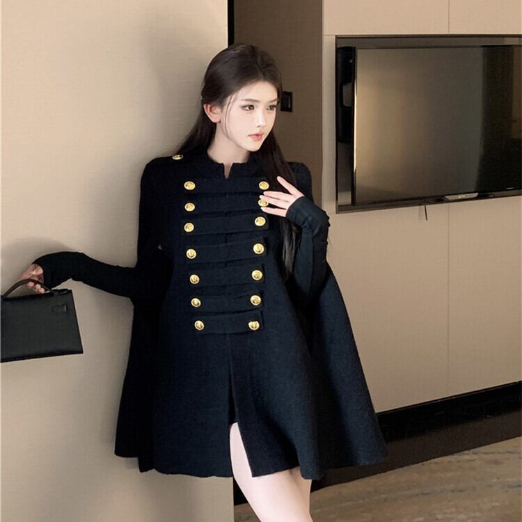 【outer】ボタンデザインケープコート　M28333