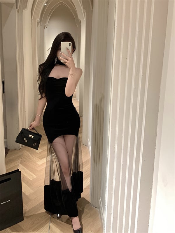 【dress】メッシュ切り替えワンピース G20334