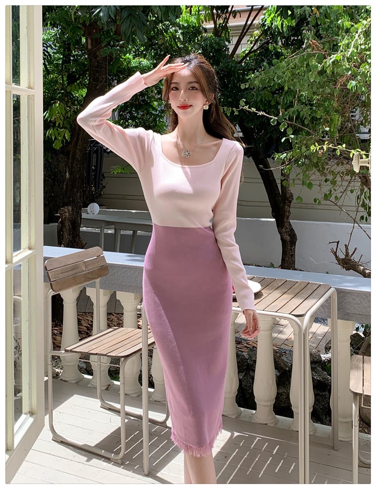【dress】配色ニットワンピース　M25476
