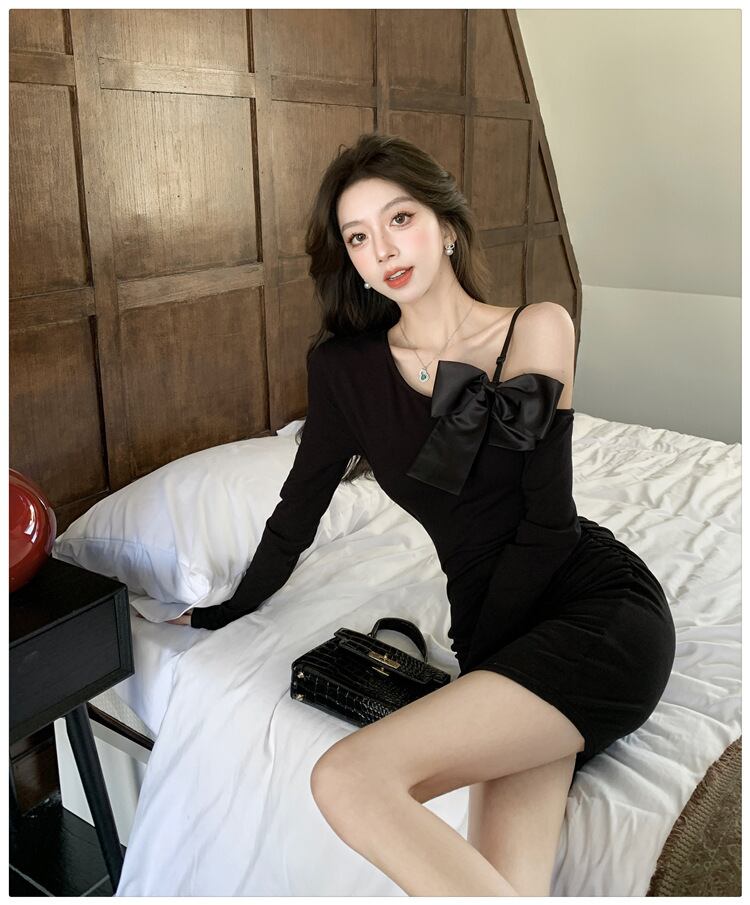 【dress】オフショルダーリボン付きワンピース　M29344