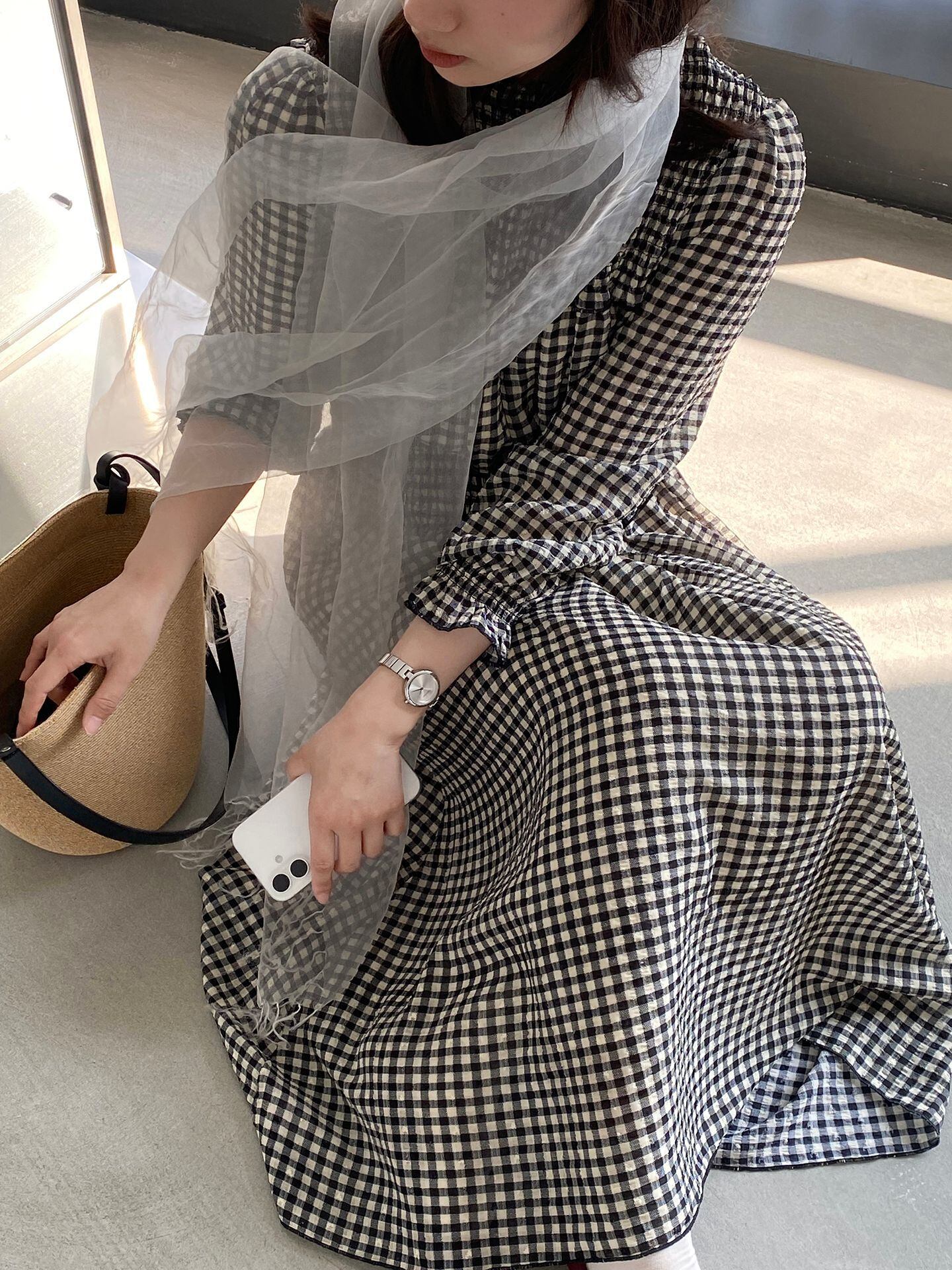 【dress】チェック柄ロングワンピース Q8249