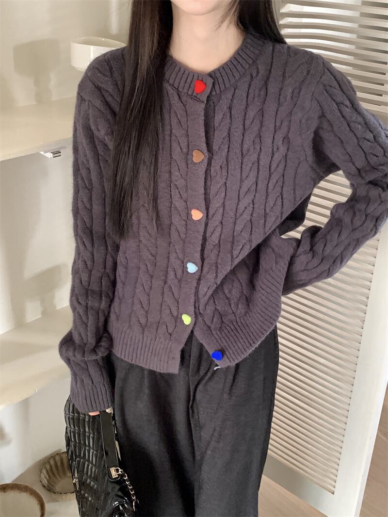 【outer】ハート柄ボタンデザインニットカーデ　M27248