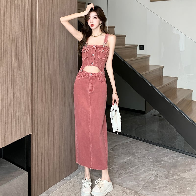 【set】デニムキャミソール+スカート２点セットG20253