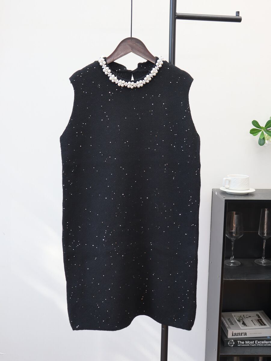【dress】パール付きノースリーブニットワンピース Q7323
