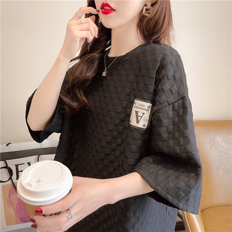 【tops】韓国ファッション半袖ラウンドネック英字柄ファッションゆったり着回しTシャツF0043