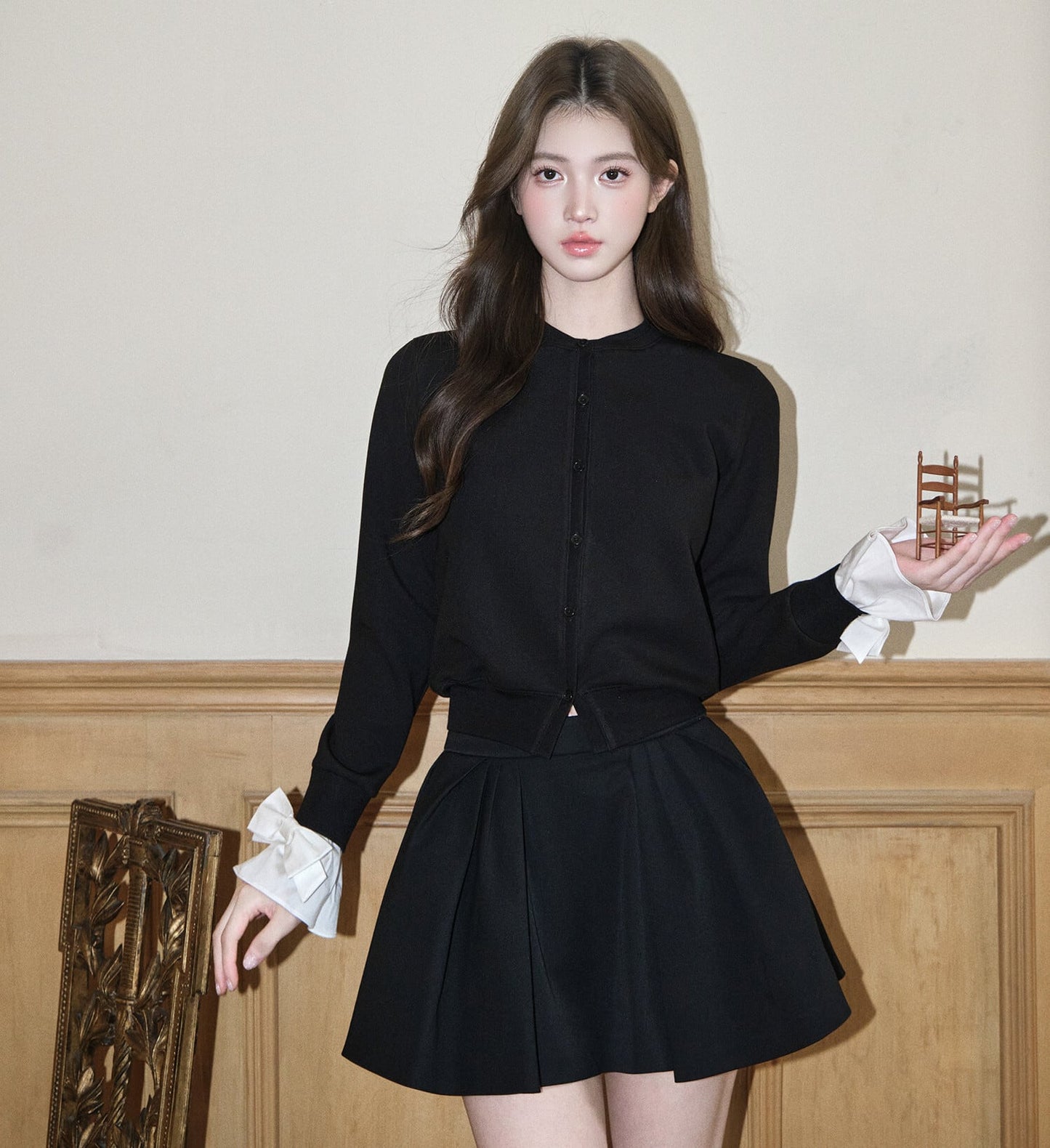 【outer】袖口リボンニットカーディガン N3402