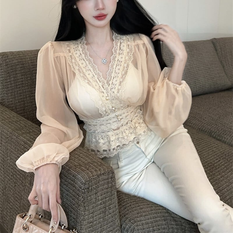 【tops】レースドッキングブラウス　M29390