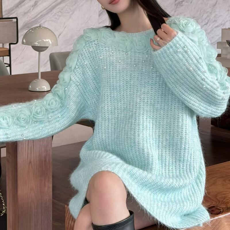 【tops】立体感バラニットトップス Q7683