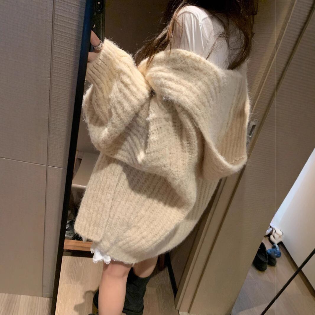 【outer】フード付きニットカーデ　M27751