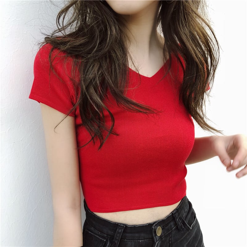 【tops】お値段以上！Vネック半袖ファッション無地着回しTシャツ