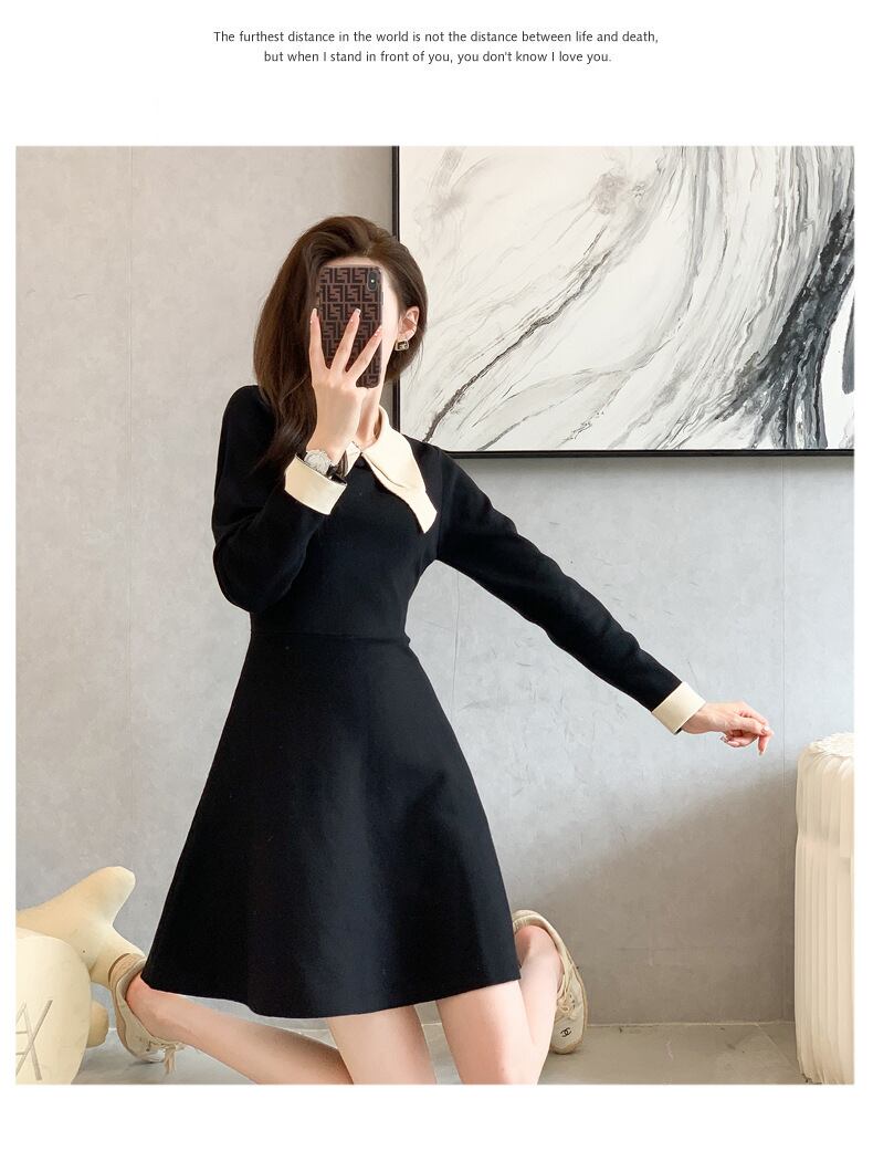 【dress】韓流スタイル!気質満点スウィートAラインハイウエストニットワンピース G2444