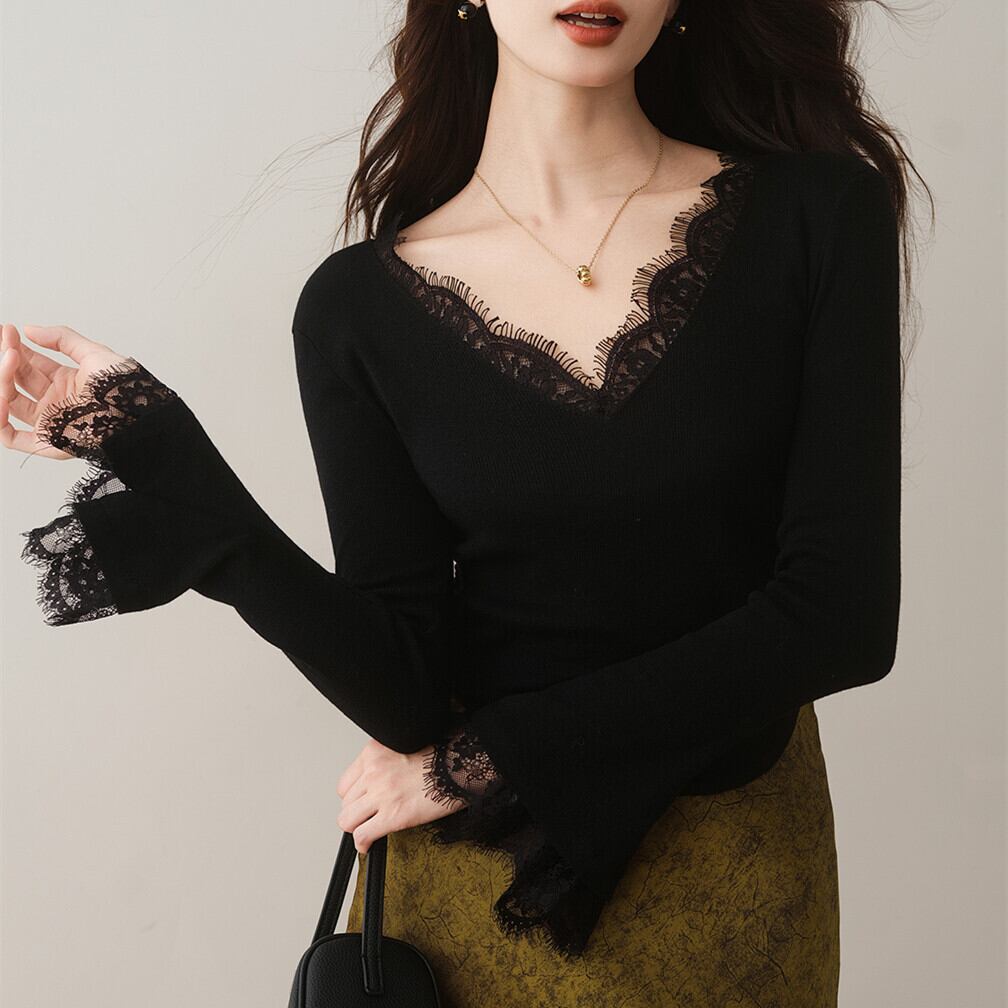 【tops】レースドッキングニットトップス N3427