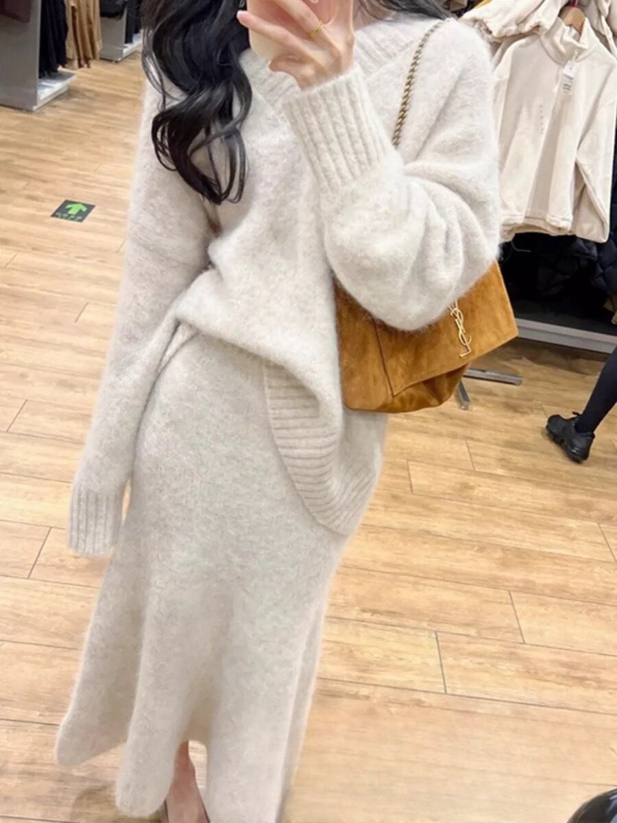 【set】Ⅴネックニットトップス×マーメイドスカートセット　M26323