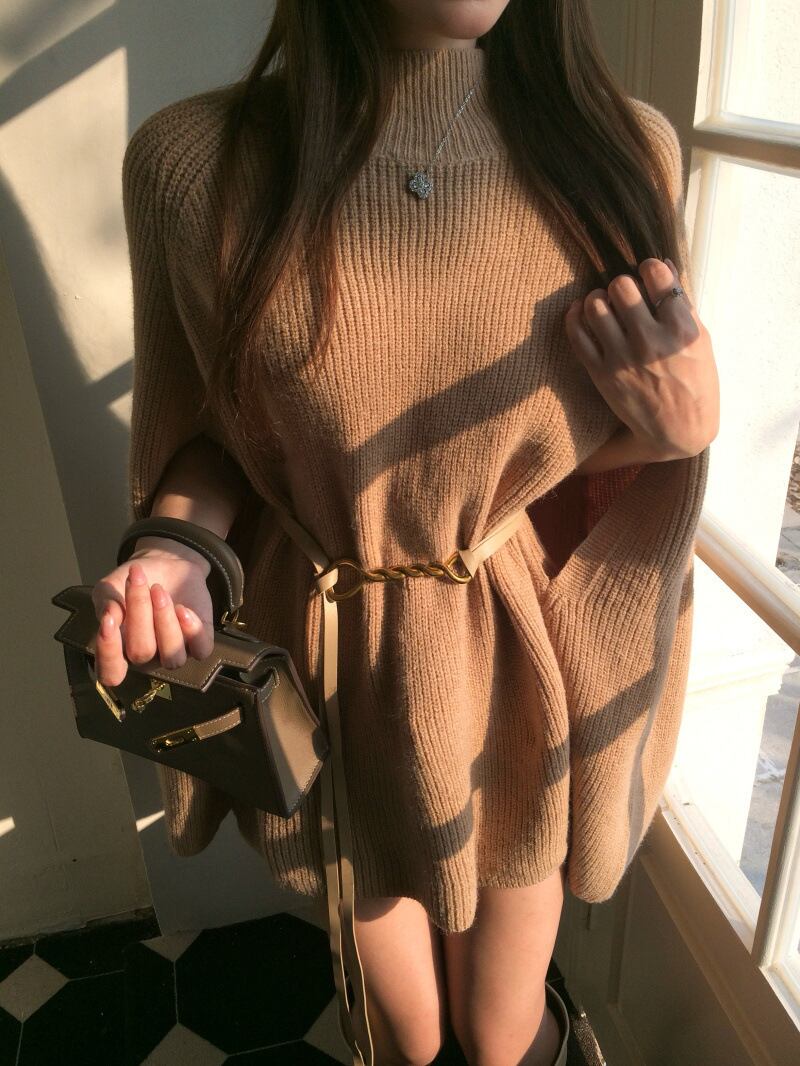 【outer】ニットケープベルト付き　M27477