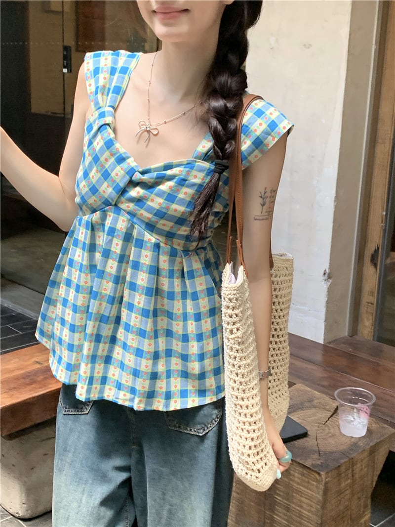 【tops】チェック柄トップス　M25051