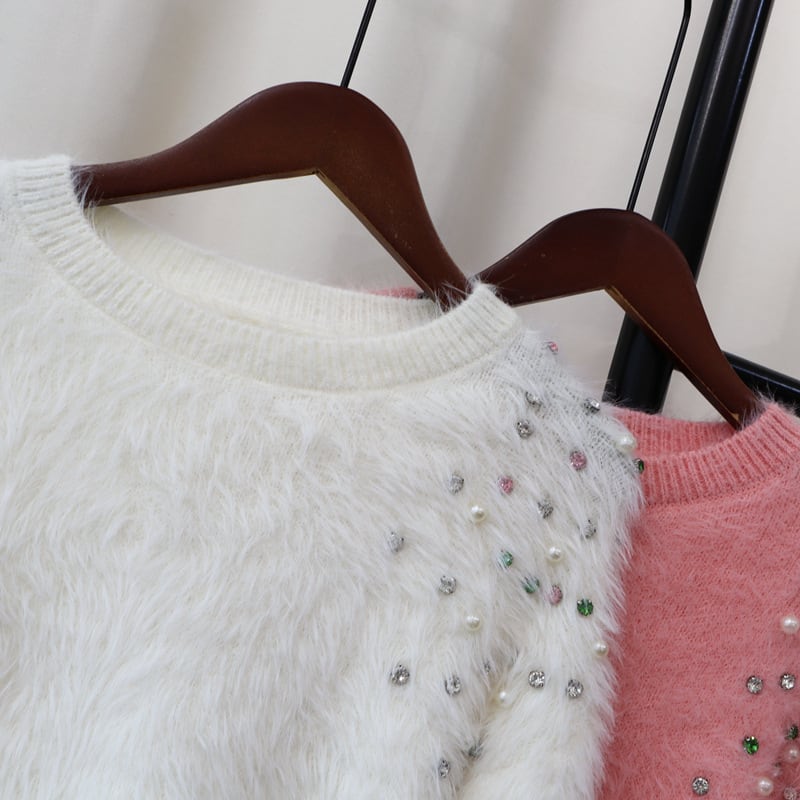【tops】ビジューシャギーニットセーター　M26122
