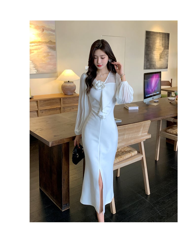 【dress】立体フラワーマーメイドワンピース