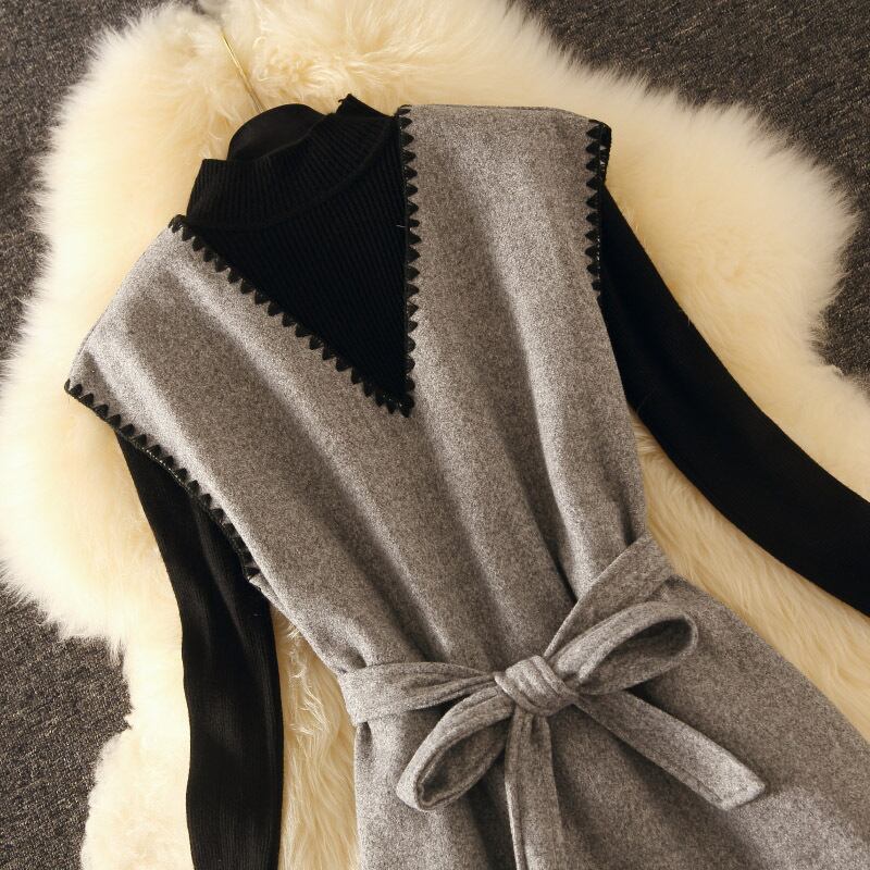 【set】好感度UP!気質満点レトロ長袖セーター+オシャレベストエレガント２点セット G3815