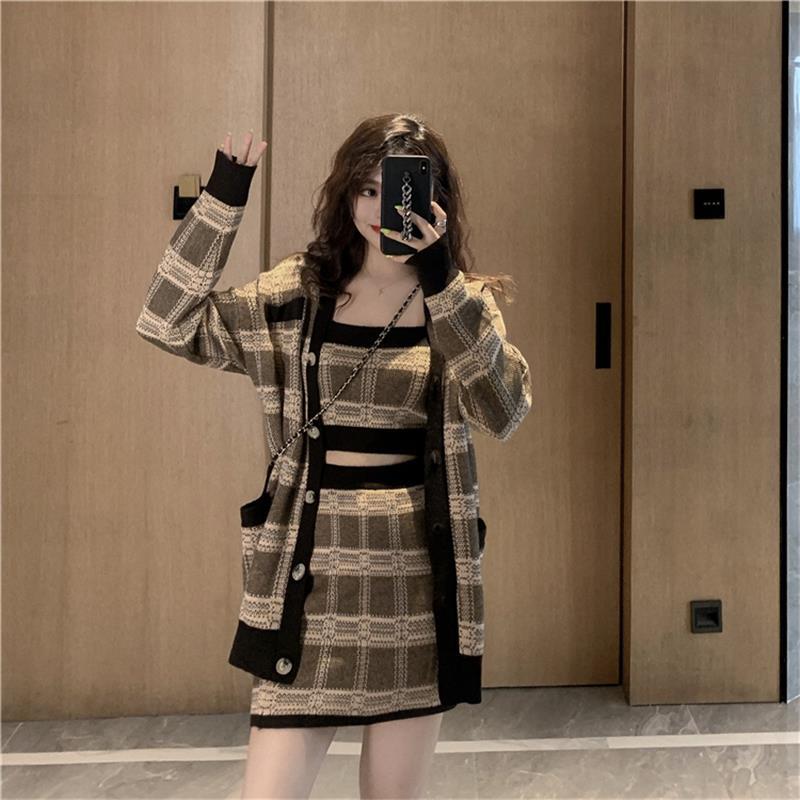 【set】好感度UP!気質満点スウィートカーディガン+キャミソール+スカートオシャレ3点セット G2816