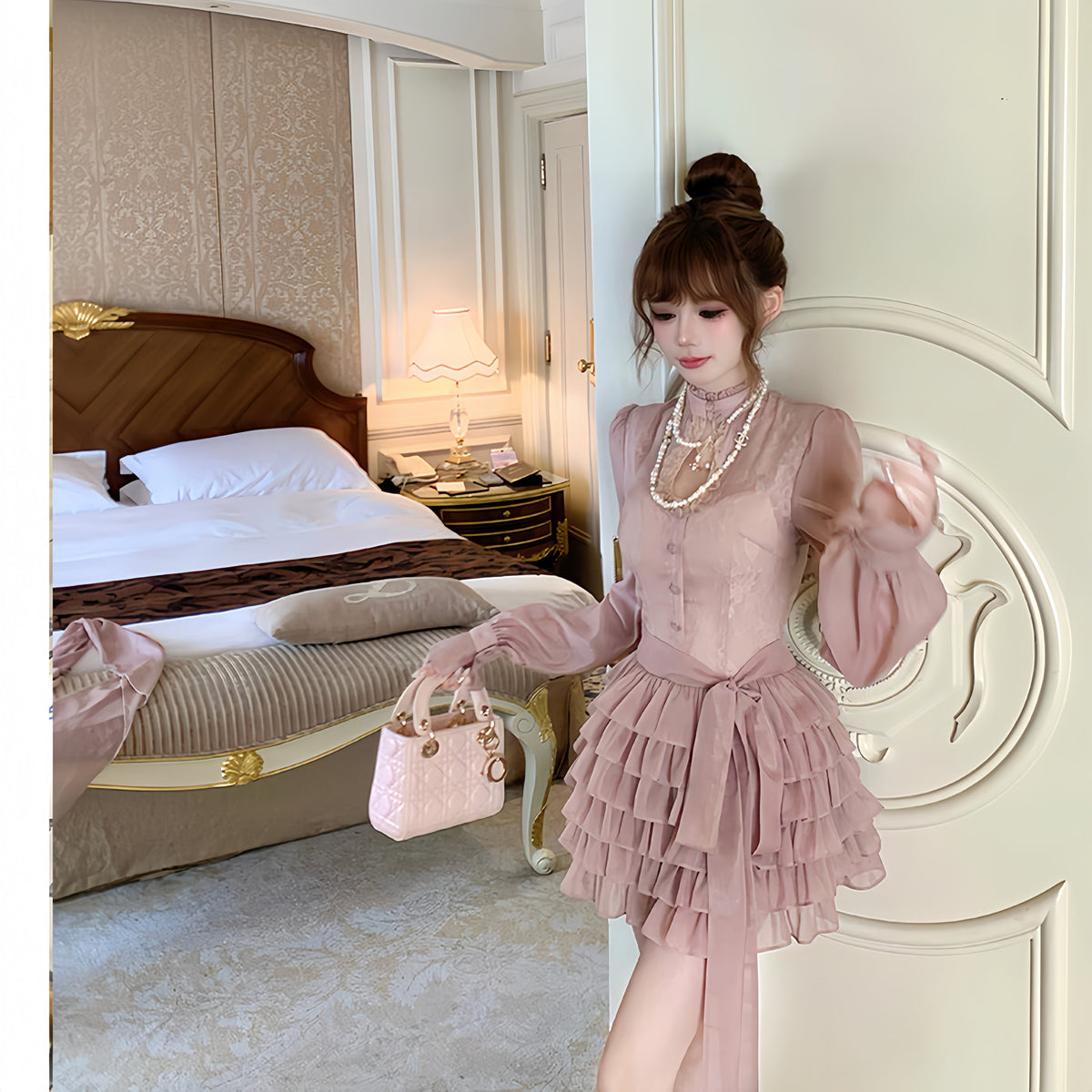 【dress】ビッグリボンティアードミニワンピース　N3326
