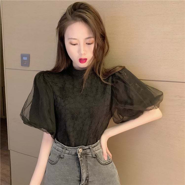 【tops】パフスリーブレースブラウスG20111