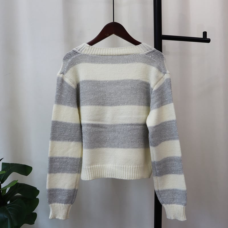 【outer】ボーダー柄ニットカーデ　M25735